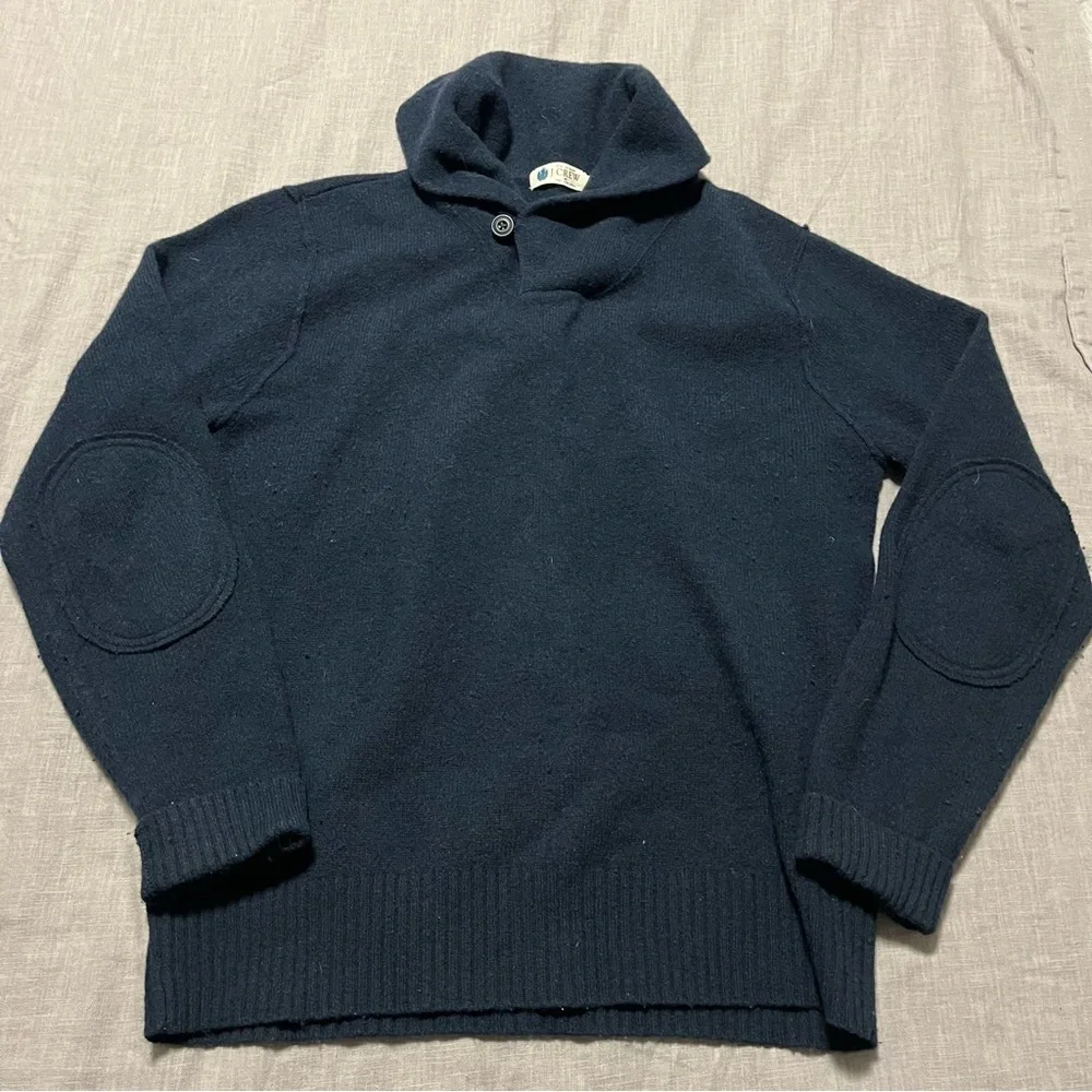 J. Crew Men's 100% Lambs Wool Shawl Collar Sweater Elbow Patches Size Medium